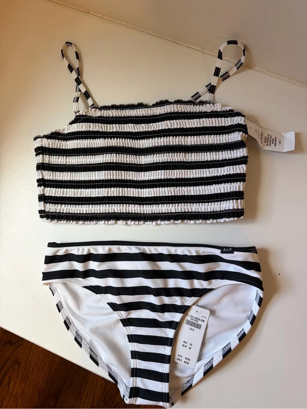 Abercrombie and kids Black & White Striped Bikini Set